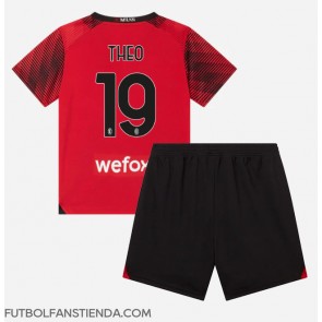 AC Milan Theo Hernandez #19 Primera Equipación Niños 2023-24 Manga Corta (+ Pantalones cortos)